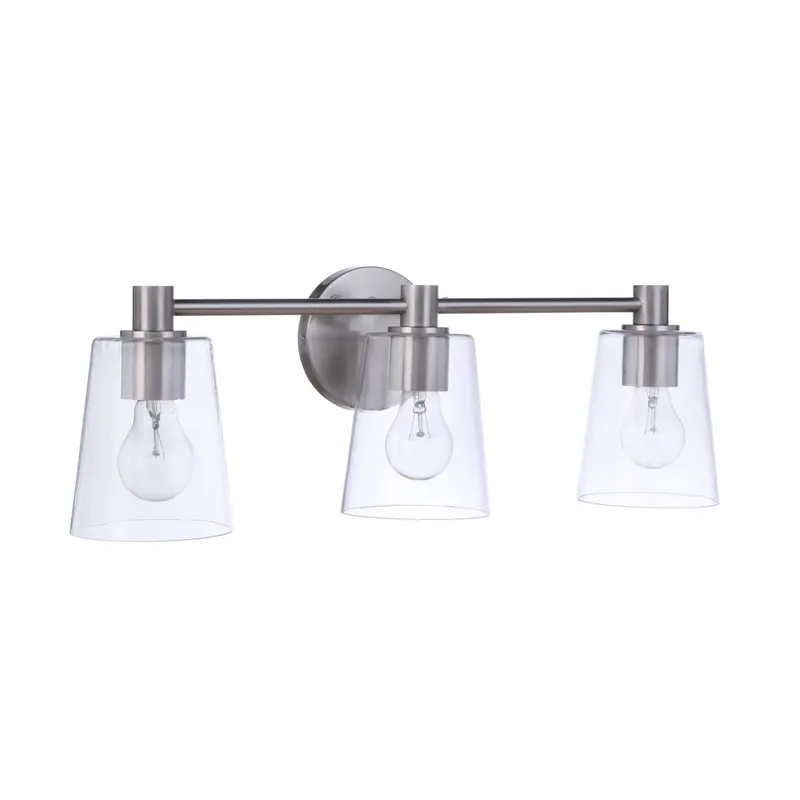 Warranty Included Craftmade Emilio 23" 3-Light Brushed Polished Nickel Vanity Light With Clear Glass Shades