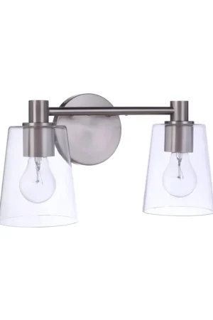Craftmade Emilio 15" 2-Light Brushed Polished Nickel Vanity Light With Clear Glass Shades Handmade