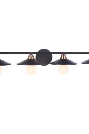 Craftmade Isaac 37" 4-Light Flat Black and Satin Brass Vanity Light With Metal Shade Today Only