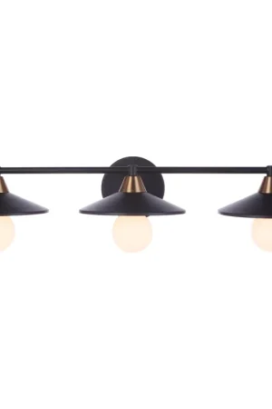 Weekend Sale Craftmade Isaac 29" 3-Light Flat Black and Satin Brass Vanity Light With Metal Shade