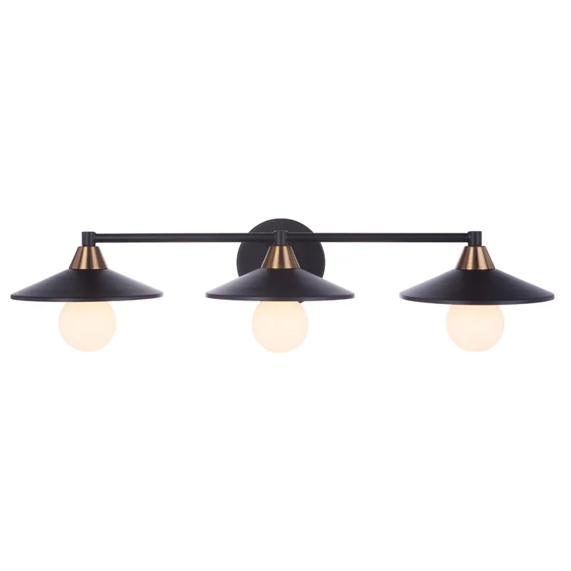 Weekend Sale Craftmade Isaac 29" 3-Light Flat Black and Satin Brass Vanity Light With Metal Shade