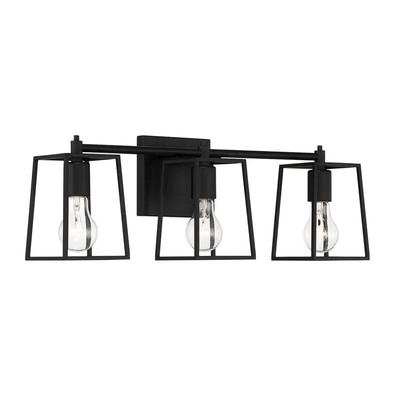 Craftmade Dunn 23" 3-Light Flat Black Vanity Light With Steel Frame Shades Exclusive