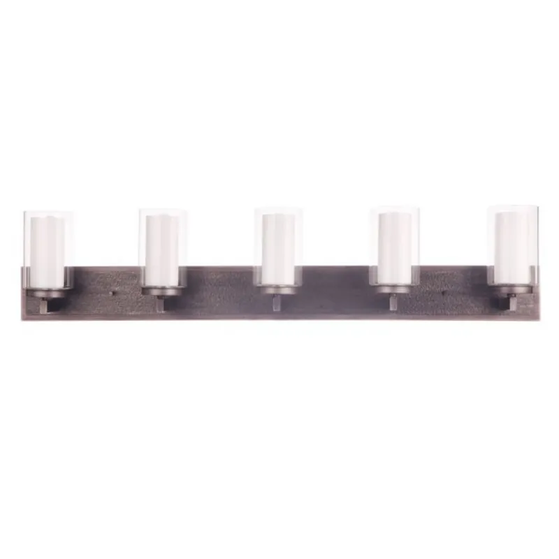 Craftmade Texture 42" 5-Light Natural Iron Vanity Light With White Frosted Inner and Clear Outer Glass Shades Trusted Brand