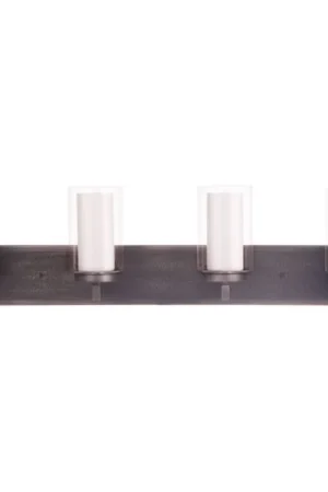 One Day Deal Craftmade Texture 33" 4-Light Natural Iron Vanity Light With White Frosted Inner and Clear Outer Glass Shades