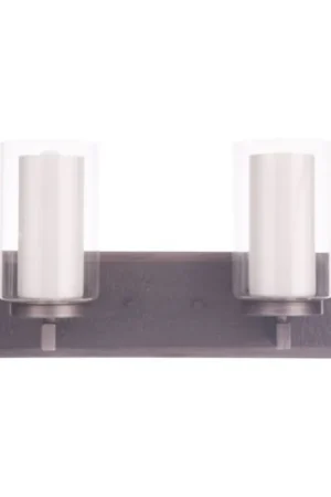Craftmade Texture 15" 2-Light Natural Iron Vanity Light With White Frosted Inner and Clear Outer Glass Shades Final Sale