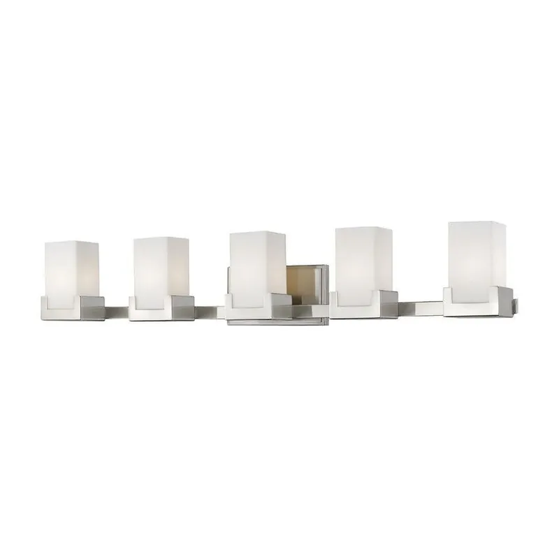 Z-Lite Peak 40" 5-Light LED Brushed Nickel Vanity Light With Clear and Matte Opal Shade Buy Today