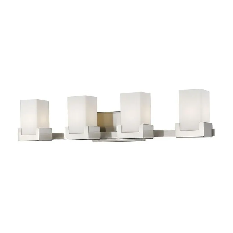 Low Price Z-Lite Peak 31" 4-Light LED Brushed Nickel Vanity Light With Clear and Matte Opal Shade