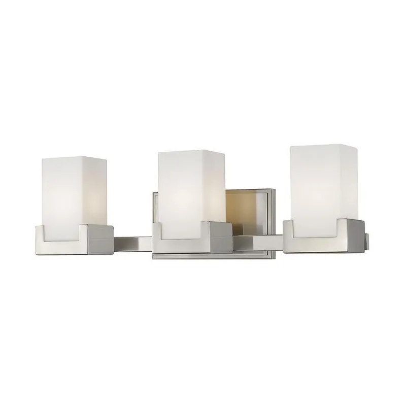 Z-Lite Peak 22" 3-Light LED Clear and Matte Opal Shade Vanity Light With Brushed Nickel Frame Finish Modern