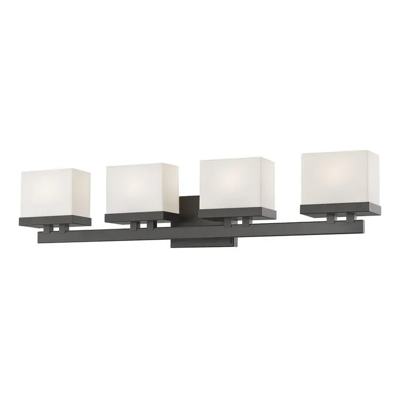 Z-Lite Rivulet 31" 4-Light LED Bronze Vanity Light With Matte Opal Glass Shade No Minimum Order