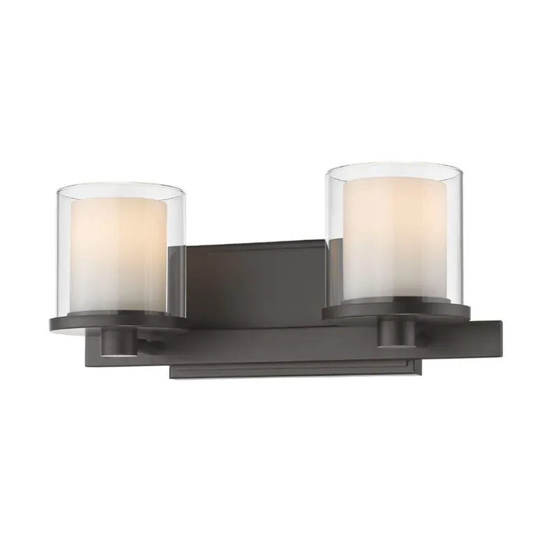 Instant Buy Z-Lite Schema 15" 2-Light LED Bronze Vanity Light With Clear and Matte Opal Glass Shade