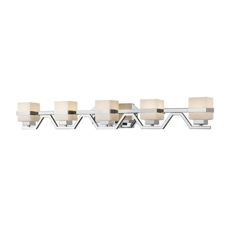 Free Returns Z-Lite Ascend 43" 5-Light LED Chrome Vanity Light With Matte Opal Glass Shade