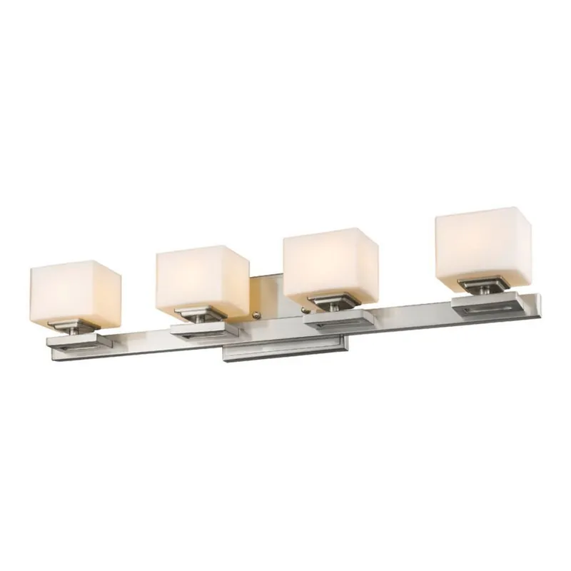 Premium Z-Lite Cuvier 27" 4-Light LED Matte Opal Glass Shade Vanity Light With Brushed Nickel Frame Finish