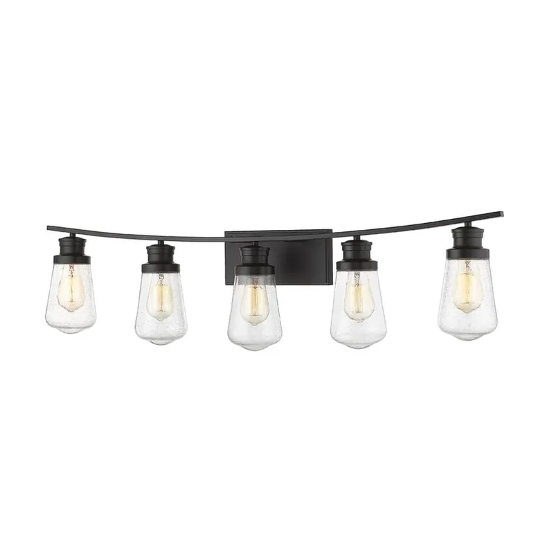 Top Rated Z-Lite Gaspar 40" 5-Light Bronze Vanity Light With Clear Seedy Glass Shade