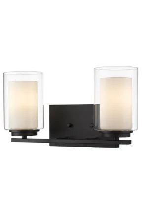 Best Choice Z-Lite Willow 15" 2-Light Matte Black Vanity Light With Clear and Matte Opal Glass Shade
