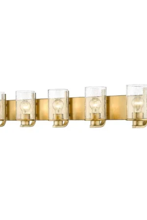 Authentic Z-Lite Beckett 42" 5-Light Olde Brass Vanity Light With Clear Seedy Glass Shade