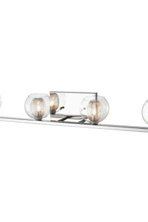 Bargain Z-Lite Auge 33" 4-Light Chrome Vanity Light With Clear Glass and Steel Mesh Shade