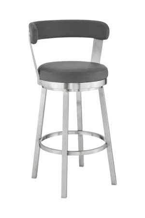 Viral 26" Chic Grey Faux Leather with Stainless Steel Finish Swivel Bar Stoo