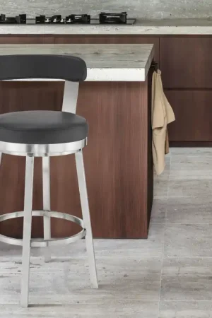 26" Chic Black Faux Leather with Stainless Steel Finish Swivel Bar Sto Budget