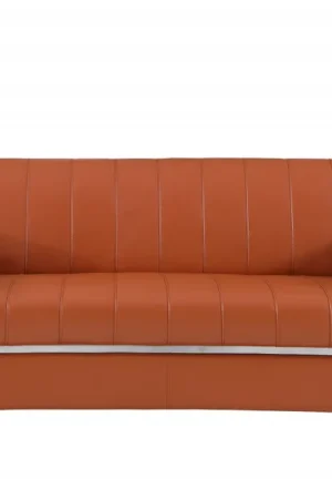 89" Camel Brown Chrome Accents Genuine Leather Standard Sofa By Homero Wholesale