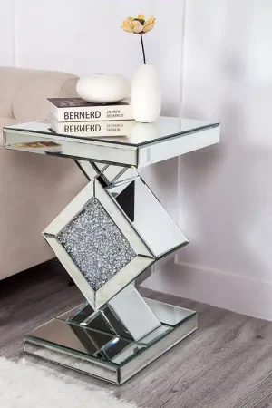Diamond Silver Mirrored Side Table By Homeroots One Day Deal