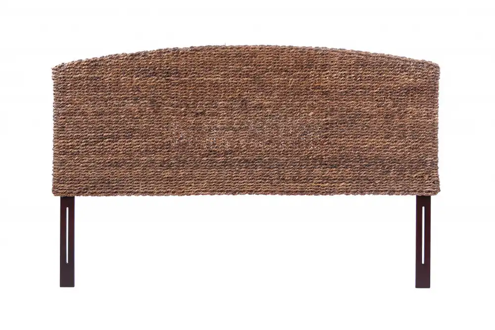 Brown Natural and Rustic Woven Banana Leaf Curved Queen Size Headboard Fan Favorite