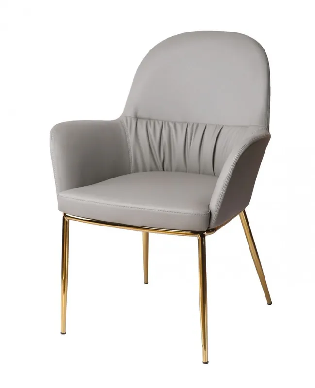 Seasonal Sale 34" Mod Gray Faux Leather and Gold Accent Chair By Homeroots
