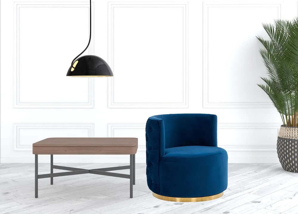 Stylish Blue Velvet And Gold Steel Chair By Homeroots Mega Sale