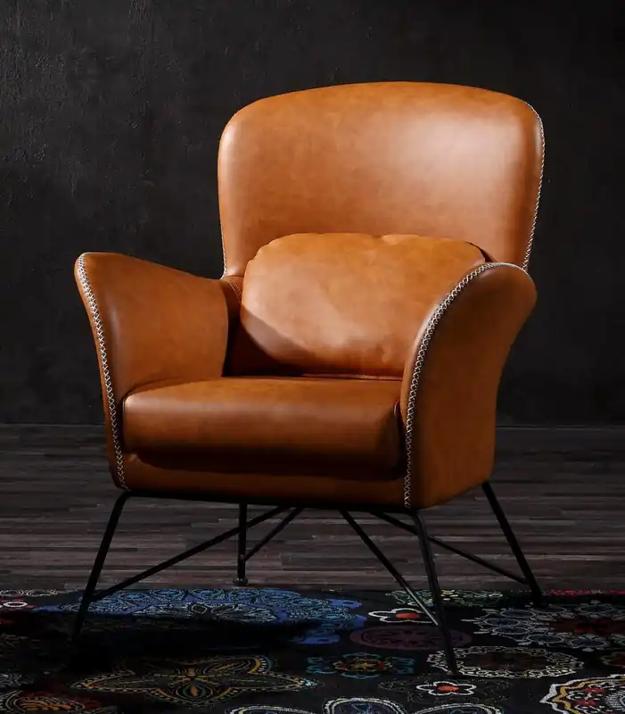 Exclusive 35" Carmel Brown Faux Leather Shelter Style Accent Chair By Homeroots