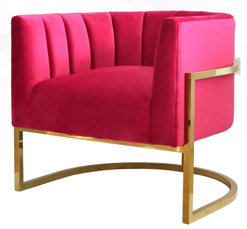 Limited Offer Glam Pink and Gold Channel Tufted Velvet Accent Chair By Homeroots