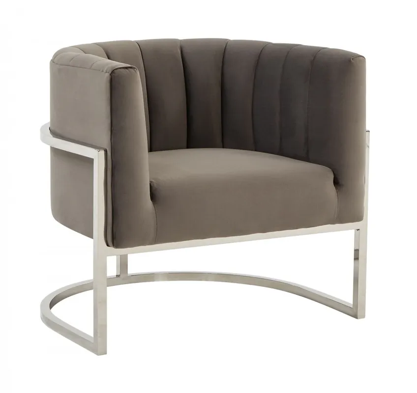 Glam Grey and Steel Channel Tufted Velvet Accent Chair By Homeroots Handmade