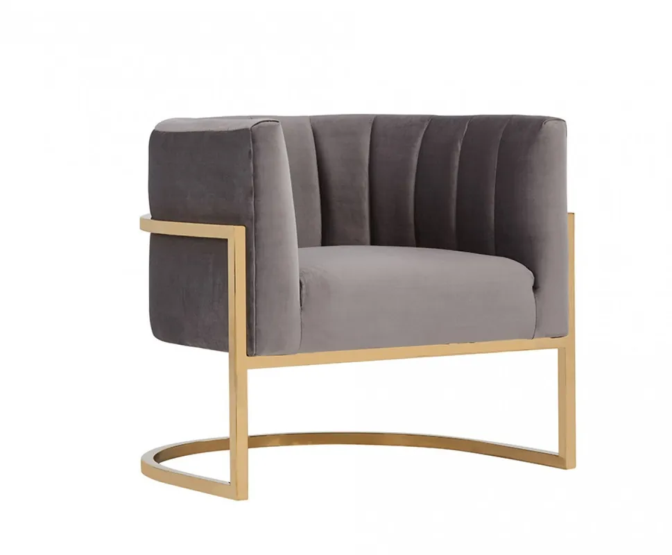 Glam Gray and Gold Channel Tufted Velvet Accent Chair By Homeroots Genuine