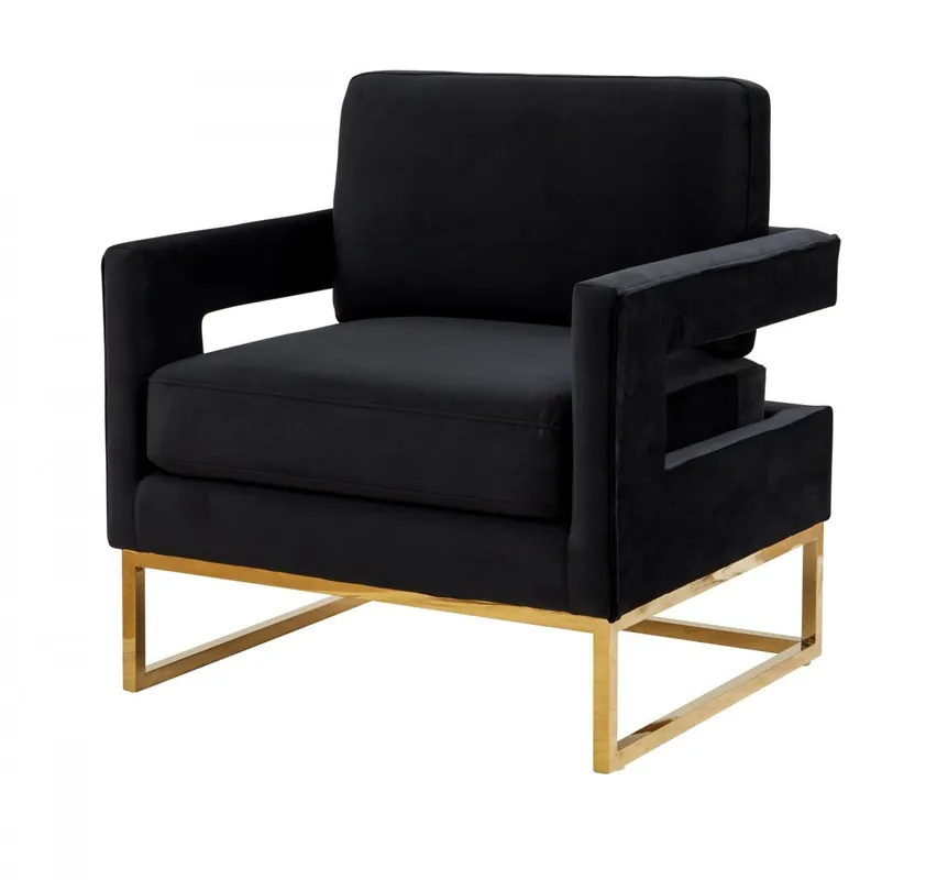 Stylish Black Velvet And Gold Steel Chair By Homeroots Secure Checkout