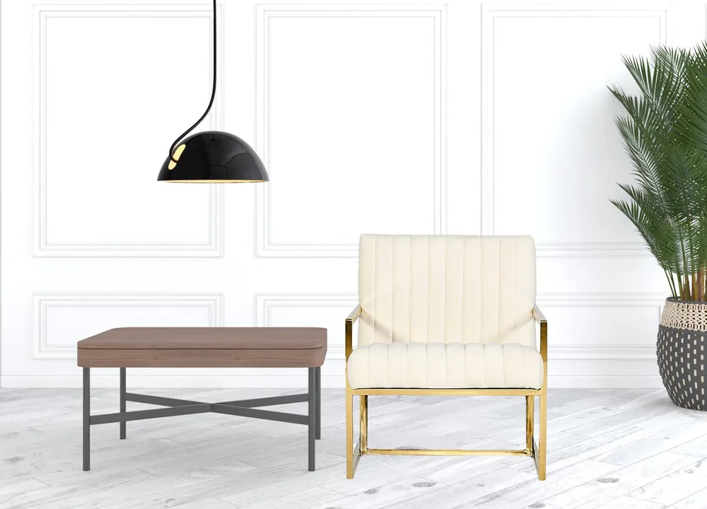 Industrial Off White Velvet And Gold Steel Chair By Homeroots Low Price