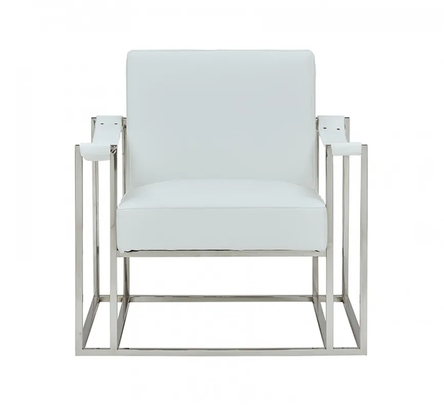 Stylish White Leatherette And Steel Chair By Homeroots Fresh Stock