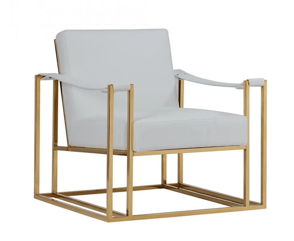 Stylish White Leatherette And Gold Steel Chair By Homeroots Factory Price