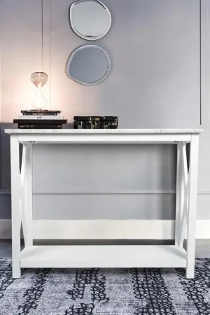 Agatha 39" Rectangular Italian Carrara White Marble Console Table with Reduced Price