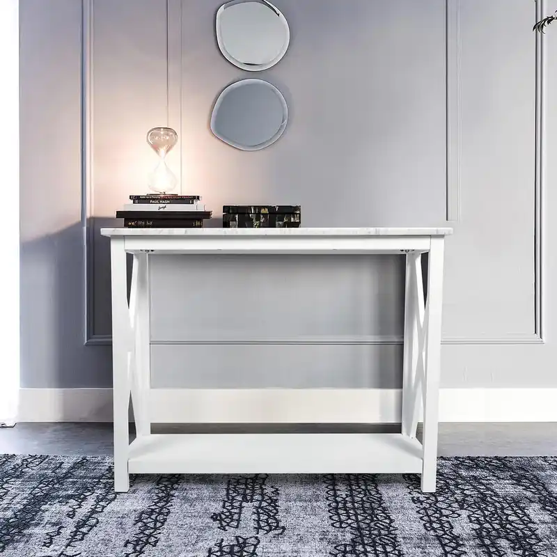 Agatha 39" Rectangular Italian Carrara White Marble Console Table with Reduced Price