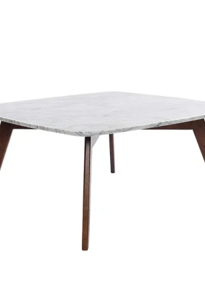 Deal Vezzana 31" Square Italian Carrara White Marble Coffee Table with Waln