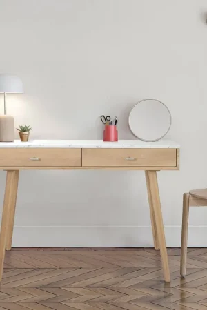 Viola 44" Rectangular Italian Carrara White Marble Writing Desk with O Express Delivery