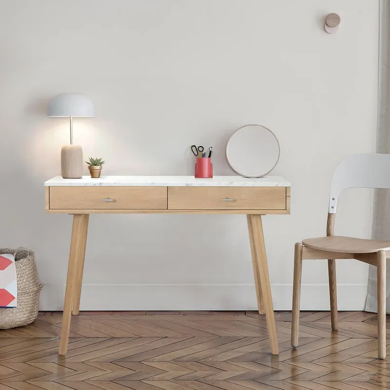 Viola 44" Rectangular Italian Carrara White Marble Writing Desk with O Express Delivery