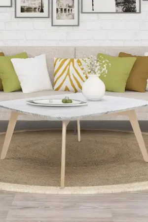 Must Have Vezzana 31" Square Italian Carrara White Marble Coffee Table with Oak