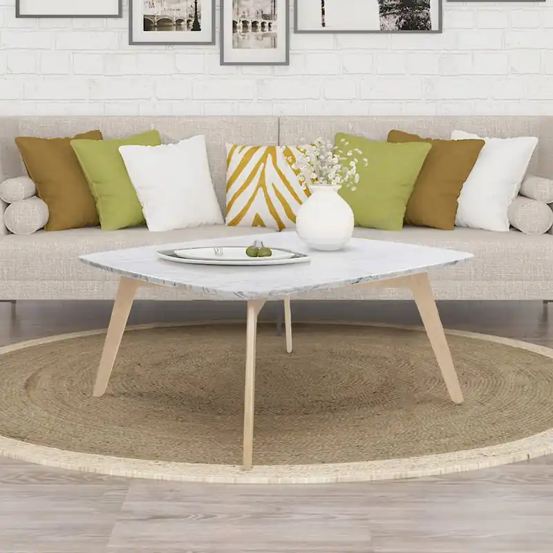 Must Have Vezzana 31" Square Italian Carrara White Marble Coffee Table with Oak