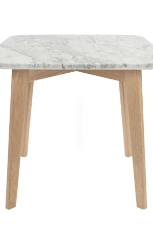 Free Shipping Gavia 19.5" Square Italian Carrara White Marble Side Table with Oak Le