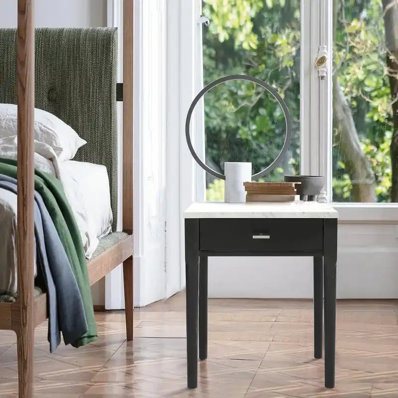 Alto 18" Square Italian Carrara White Marble Side Table with Black Leg Bulk Order