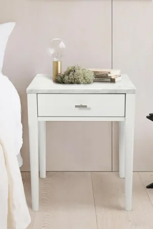 Mega Sale Alto 18" Square Italian Carrara White Marble Side Table with White Leg