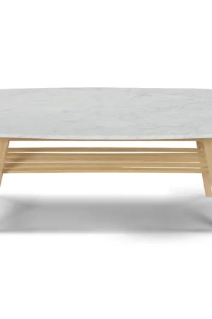 Laura 43" Rectangular Italian Carrara White Marble Coffee Table with O Fan Favorite