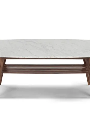 Special Discount Laura 43" Rectangular Italian Carrara White Marble Coffee Table with W