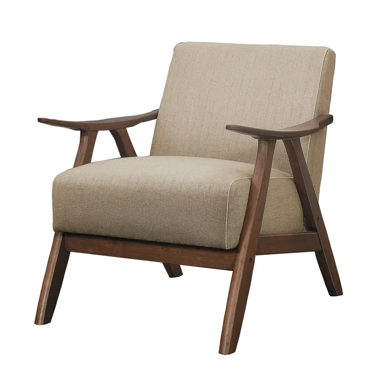 Fabric Upholstered Accent Chair With Curved Armrests, Light Brown By B Worldwide Shipping