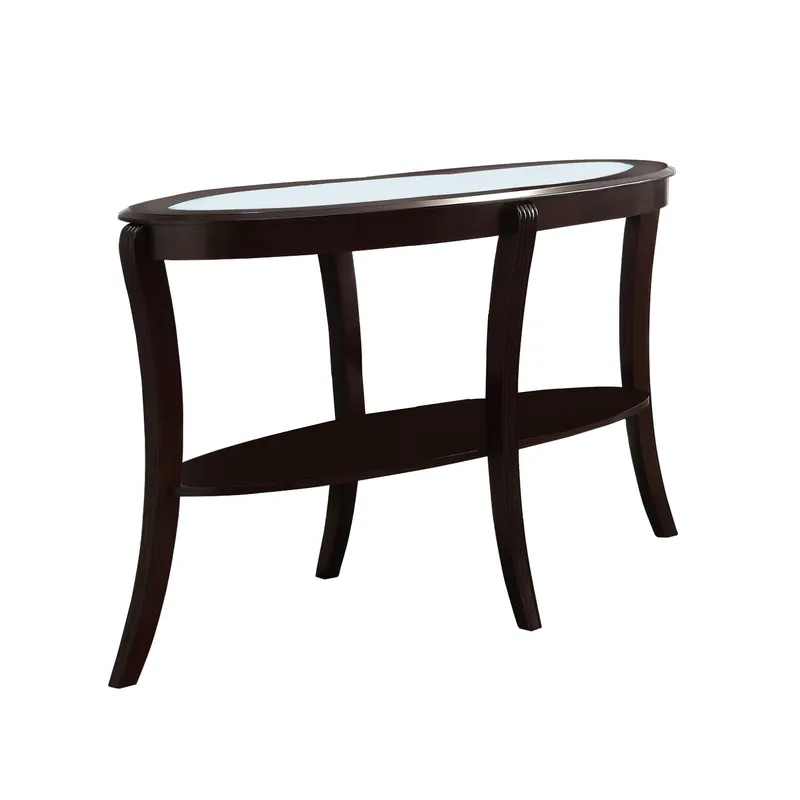 Free Shipping Oval Top Wooden Sofa Table With Glass Insert And Open Shelf, Espresso