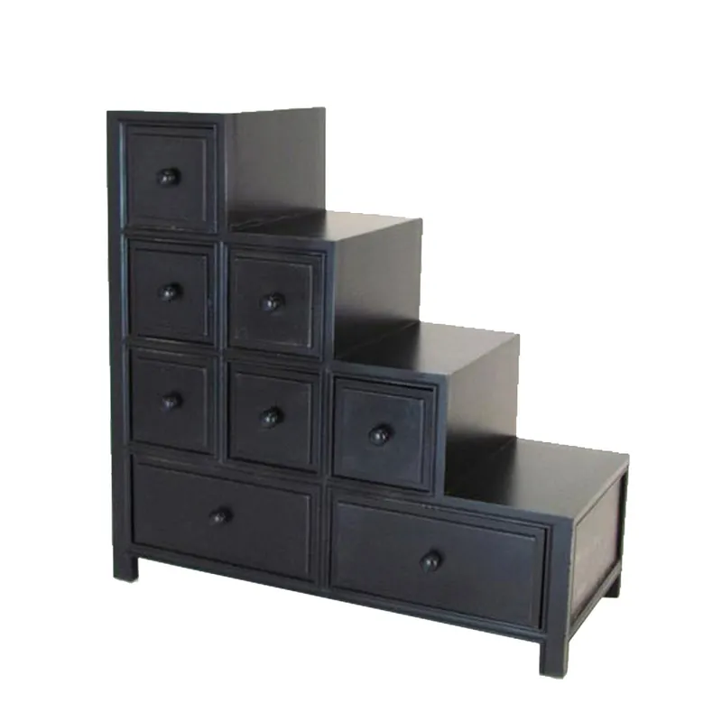 Cheap Wooden Frame Reversible Step Chest With 8 Drawers, Antique Black By Be